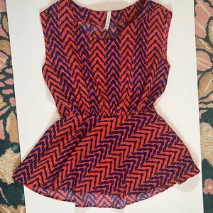 Paper Crane Blue & Orange Sz S Top Sleeveless Peplum Women's